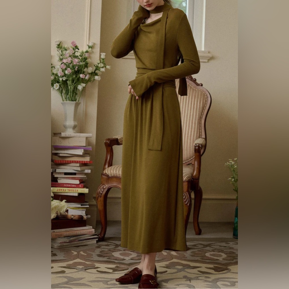 Simple retro Journee Elegant Romantic Waist Knitted Dress